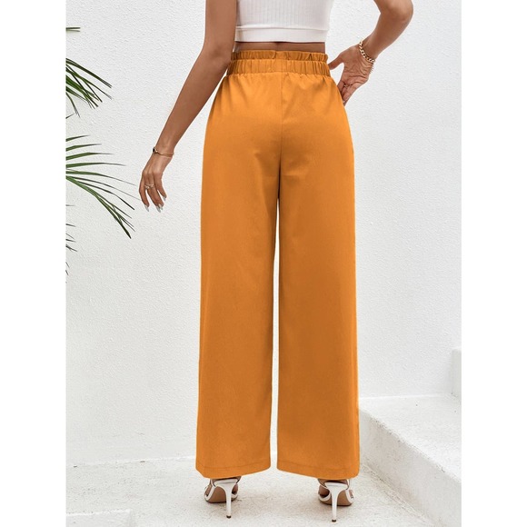 Cream boho Paperbag Waist Slant Pocket high waist Wide Leg Pants - Picture 5 of 11